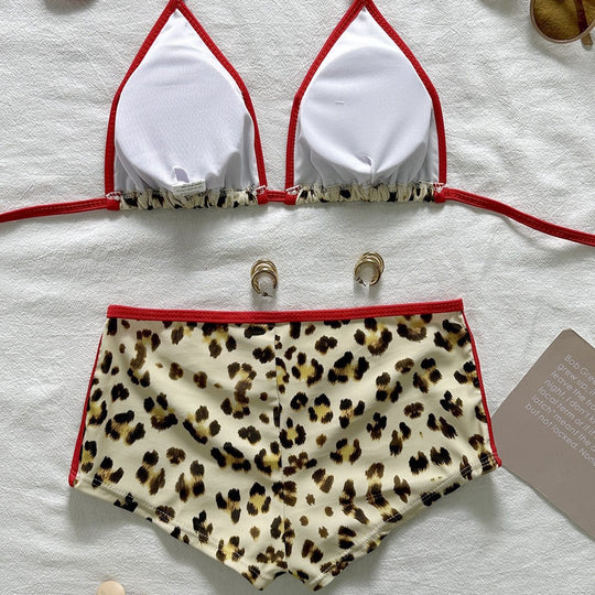 Damen Triangel-Bikini mit sportivem Shorty und animalischem Design R&B