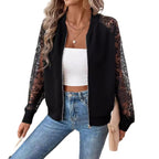 Damen nan leichte Bomberjacke mit floralen Spitzenärmeln und Reißverschluss R&B
