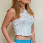 Damen trendy Cropped Top mit funkelndem Schriftzug und prägnantem Schmetterlingsdesign R&B