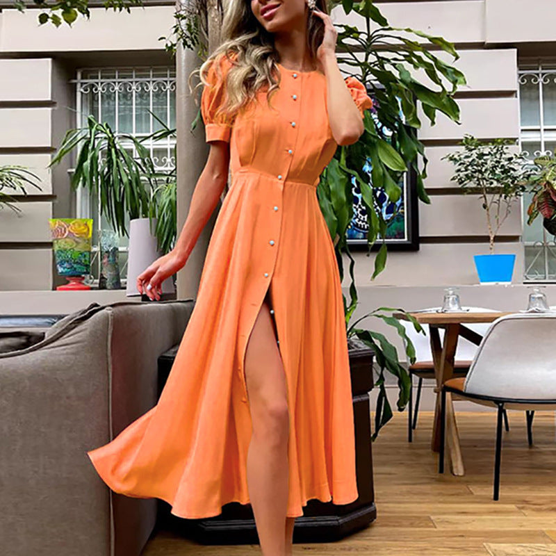 Damen Hemdkleid mit hochgeschlossenem Kragen und seitlichem Schlitz R&B