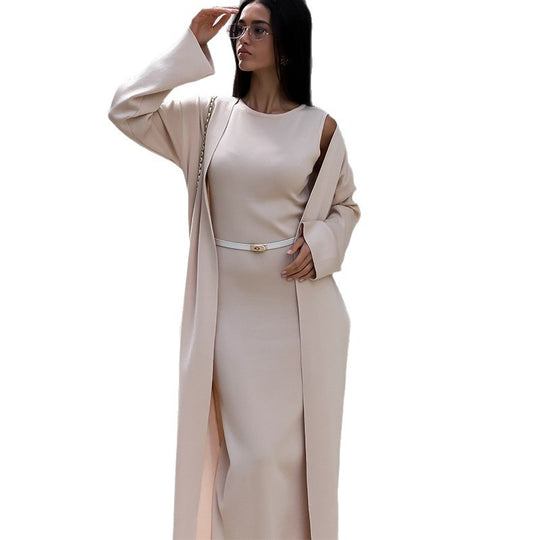 Damen elegantes Maxikleid mit passendem Oversized-Mantel Heidi-Mode