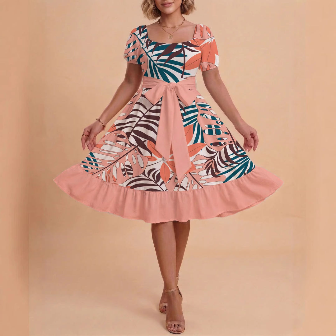 Damen Midikleid mit verspieltem Druck und tailliertem Schnitt R&B
