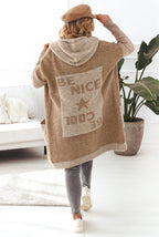 Damen Strickmantel mit Kapuze und modischem Farbblockdesign R&B