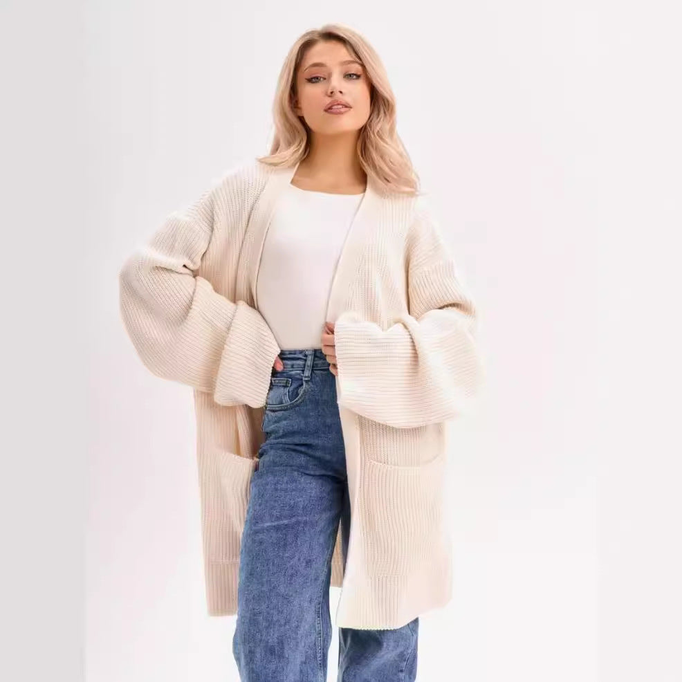 Damen Großer Strickcardigan mit voluminösen Ärmeln und praktischen Taschen R&B