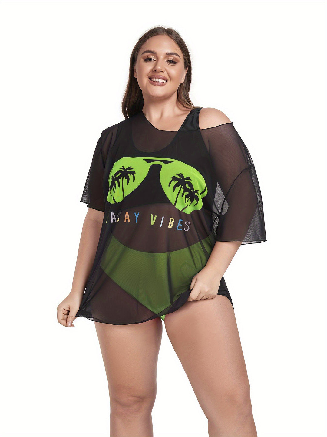 Damen Netz-Strandkleid mit lässigem Aufdruck R&B