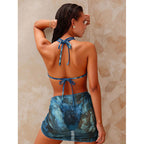 Damen Triangel-Bikini mit modernem Wickelrock und verspieltem Tie-Dye-Muster R&B