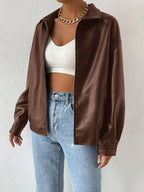 Damen trendige Kunstlederjacke im modernen Schnitt mit lässigem Reißverschluss R&B