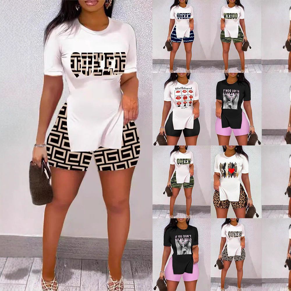 Damen Freizeit-Kombination mit kreativem Tiermuster und bequemen Shorts R&B