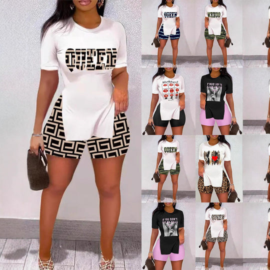 Damen Freizeit-Kombination mit kreativem Tiermuster und bequemen Shorts R&B