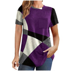 Damen T-Shirt mit modernem geometrischen Design und praktischer Brusttasche R&B