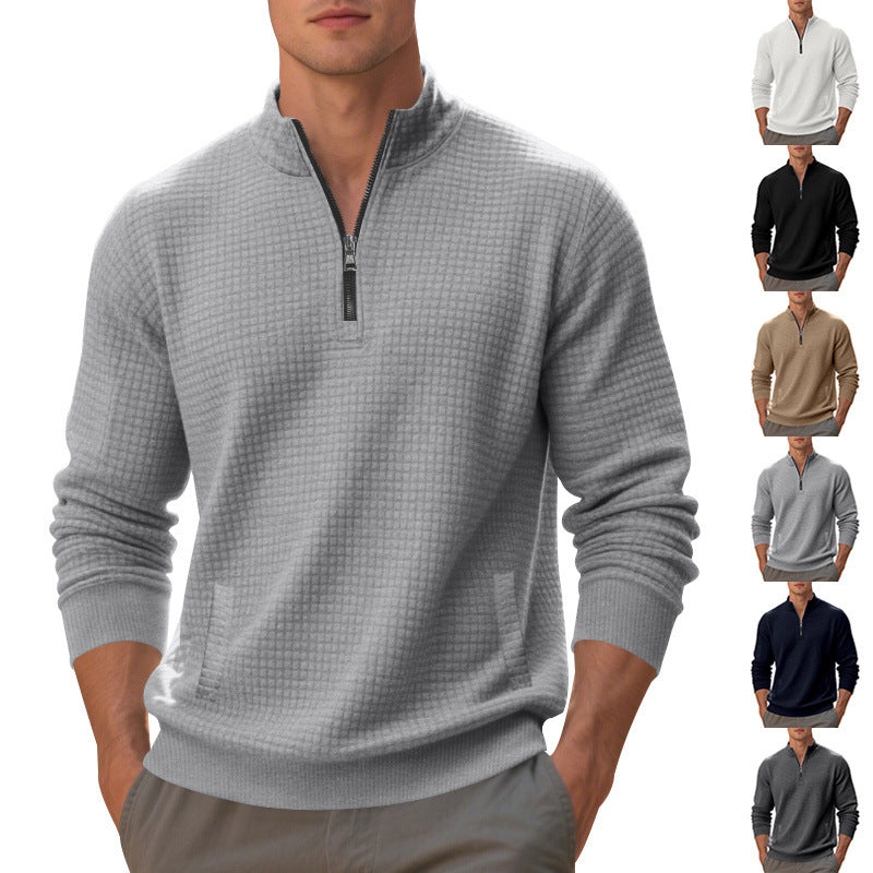 Herren sportlicher Pullover mit Reißverschluss und strukturierter Oberfläche R&B