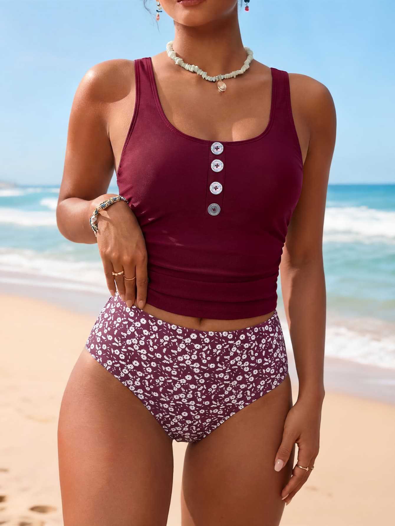 Damen Badeanzug mit floralem Design R&B