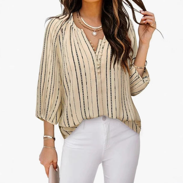 Damen Bluse mit gestreiftem Design und eleganten Knopfdetails Heidi-Mode