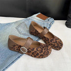 Damen Ballerinas mit modischem Leopardenmuster und anpassbarem Riemen R&B