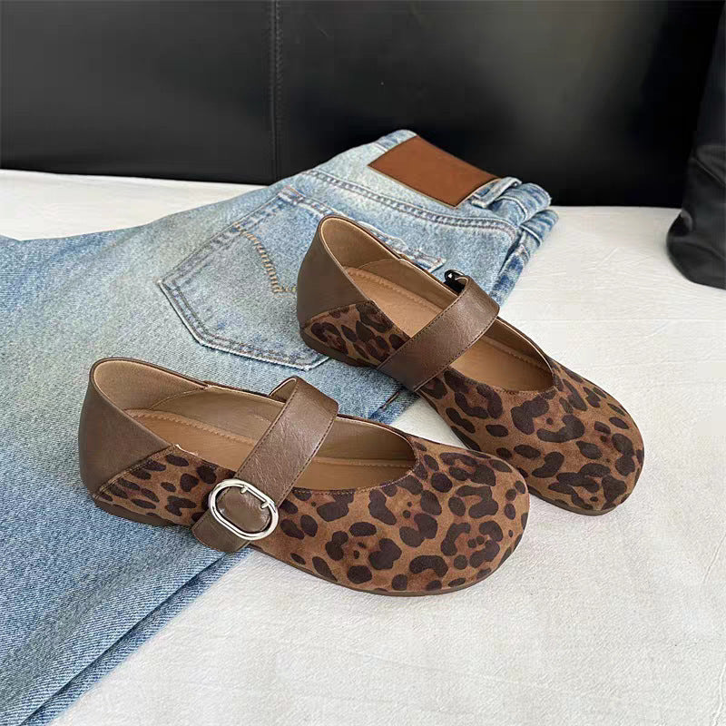Damen Ballerinas mit modischem Leopardenmuster und anpassbarem Riemen R&B