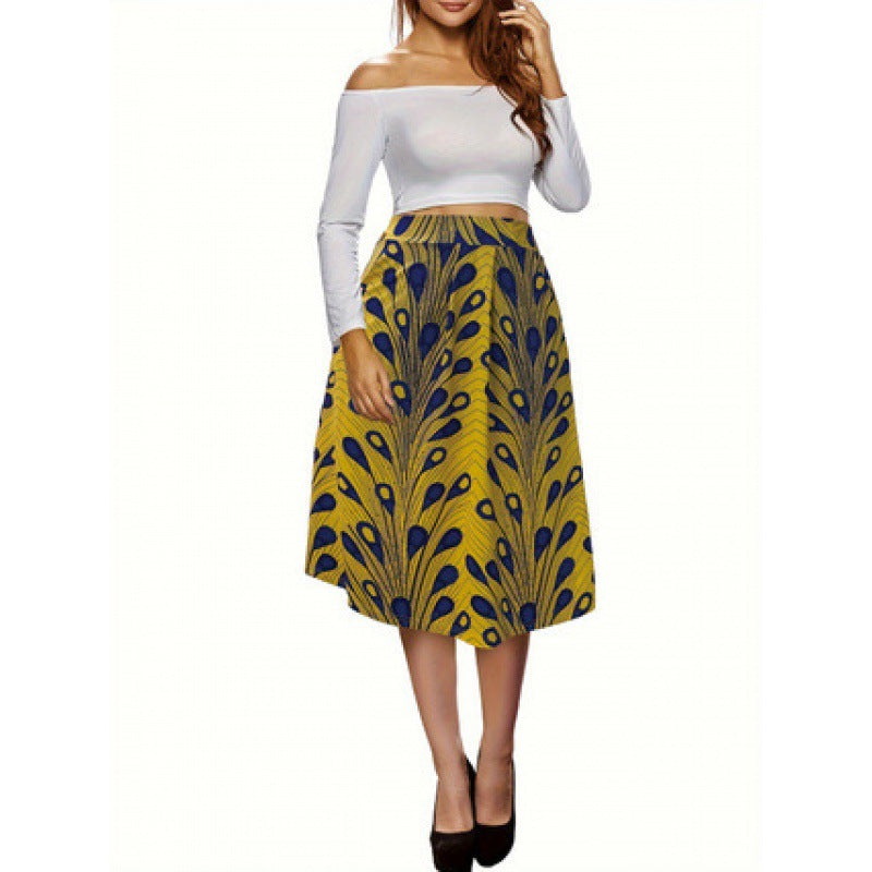 Damen Midirock mit einzigartigem floralem Print und elastischem Bund R&B