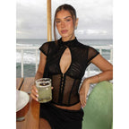 Damen Transparente Bluse mit Chiffon-BindR&Band R&B