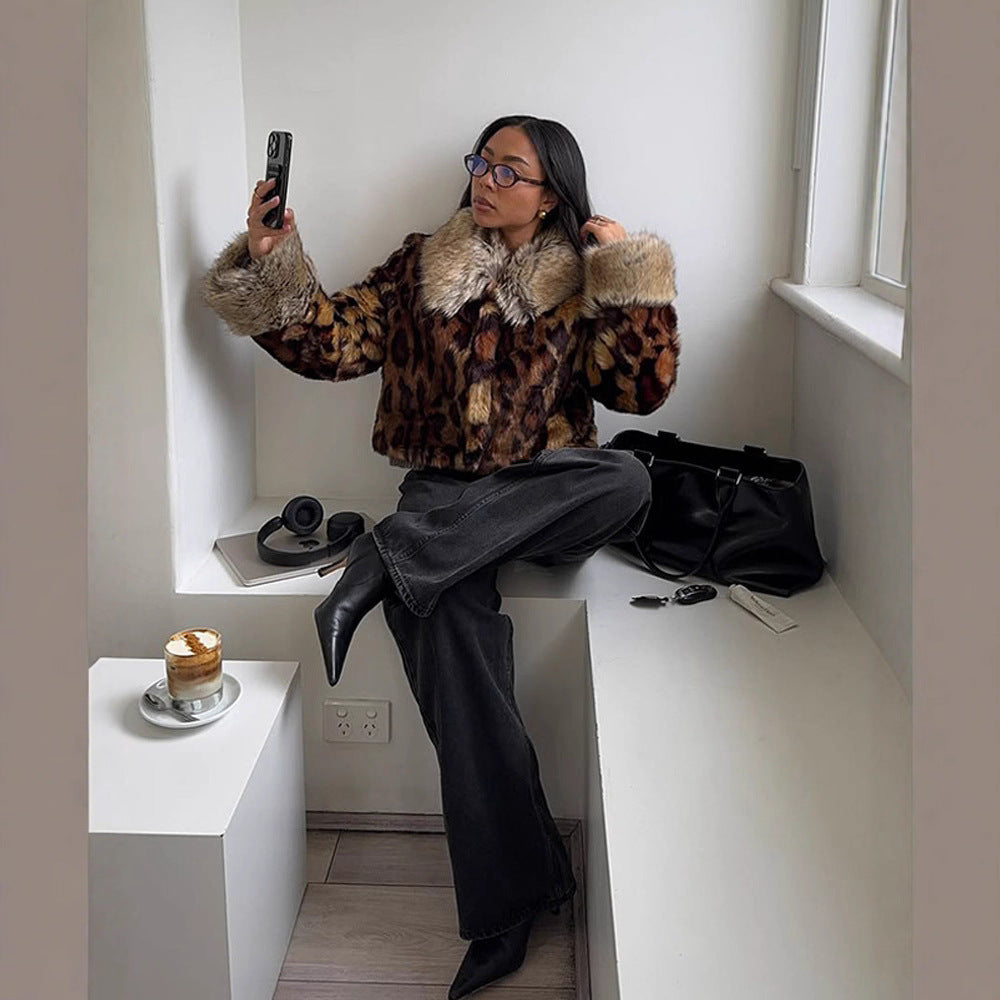 Damen Kunstfelljacke im Leopardenmuster R&B