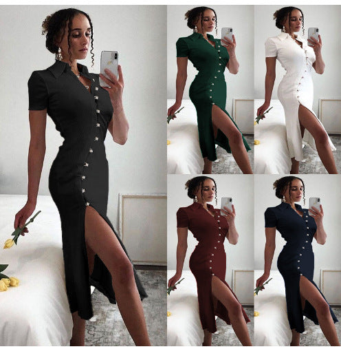 Damen Elegantes Maxikleid mit Knopfverschluss und schickem Schlitz R&B