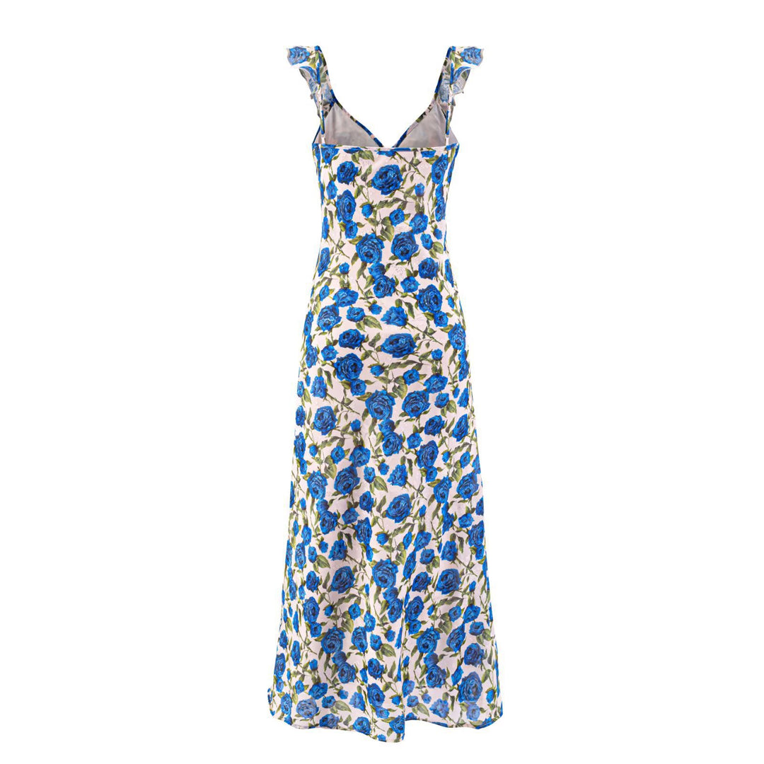 Damen Maxikleid mit floralem Design und verstellbaren Spaghetti-Trägern R&B
