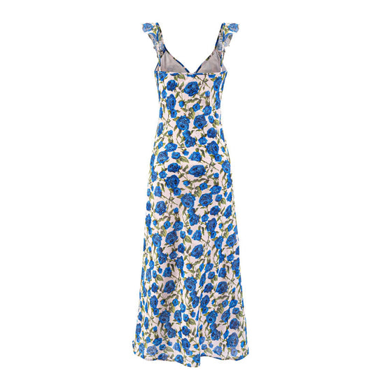 Damen Maxikleid mit floralem Design und verstellbaren Spaghetti-Trägern R&B