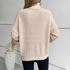 Damen Strickpullover mit hohem Kragen und Zopfmuster