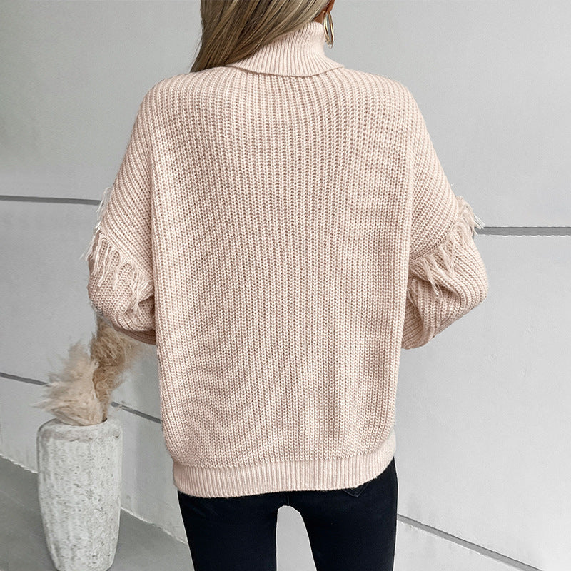 Damen Strickpullover mit hohem Kragen und Zopfmuster