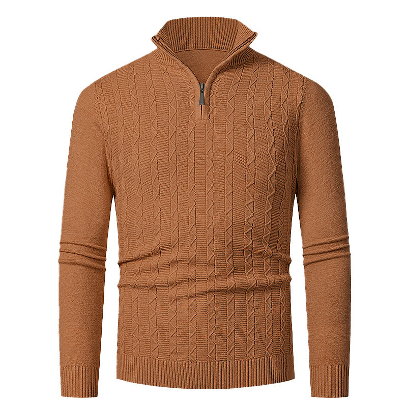 Herren Strickpullover mit hohem Kragen und feinem Zopfdesign R&B