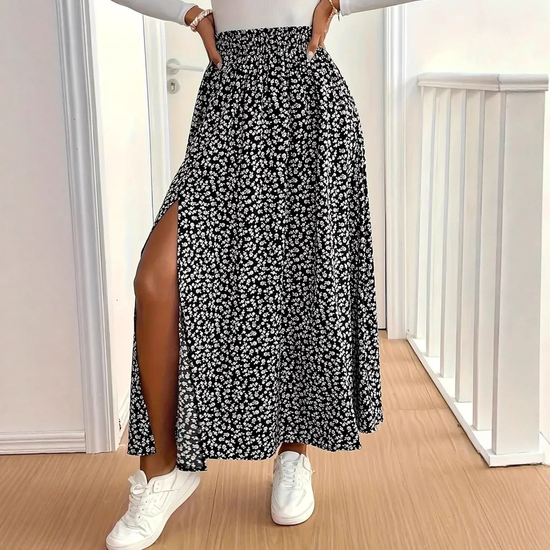 Damen Maxirock mit floralem Muster und seitlichem Schlitz R&B