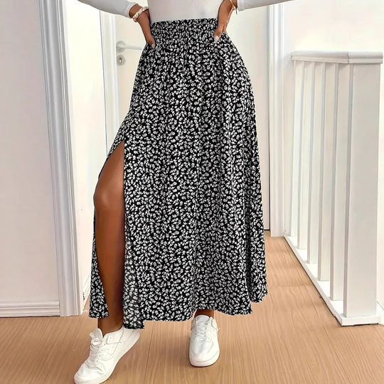 Damen Maxirock mit floralem Muster und seitlichem Schlitz R&B