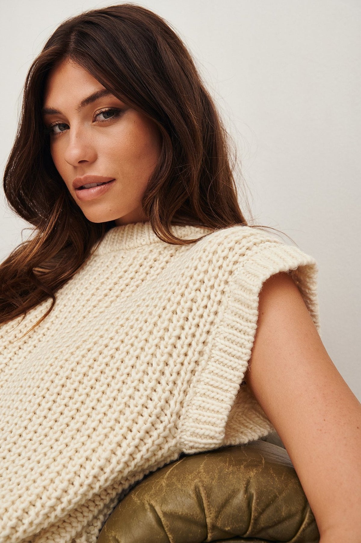 Damen Oversized Strickoberteil aus hochwertiger Baumwolle mit Tasche R&B