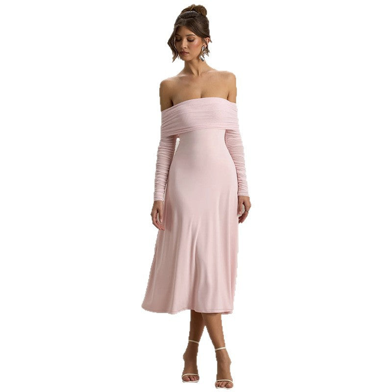Damen Off-Shoulder Maxikleid mit eleganten Rüschen R&B