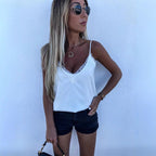 Damen Satin-Top mit Spitzenverzierung