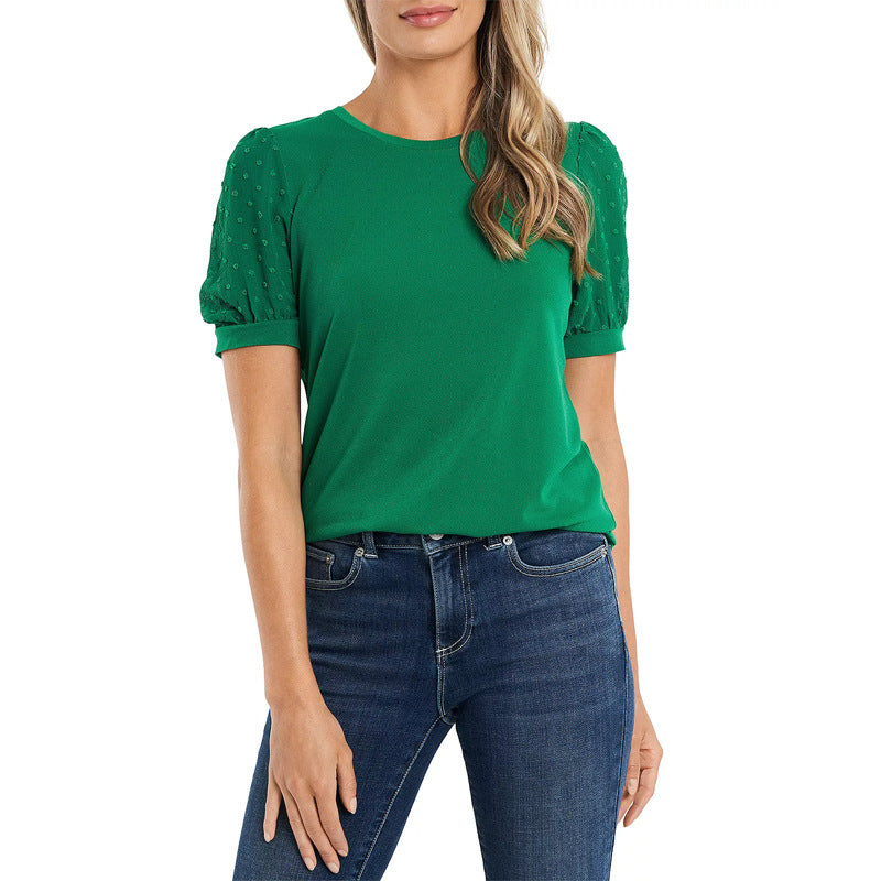 Damen modisches Freizeitshirt mit Puffärmeln und Struktur R&B