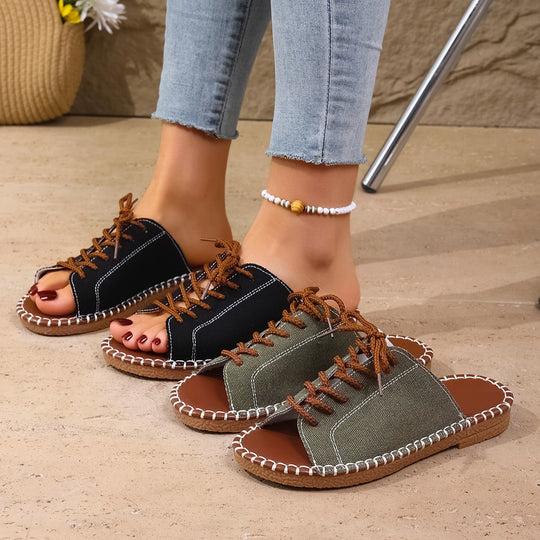 Damen lässige Schnürsandalen mit flexiblem Fußbett R&B