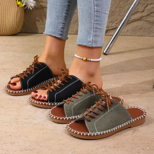 Damen lässige Schnürsandalen mit flexiblem Fußbett R&B