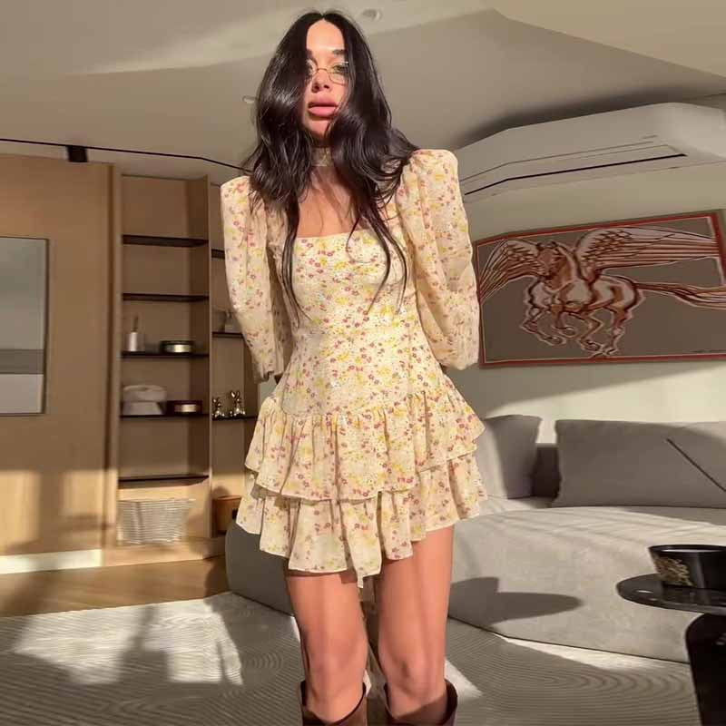 Damen Sommerkleid mit Rüschen und eleganten Puffärmeln R&B