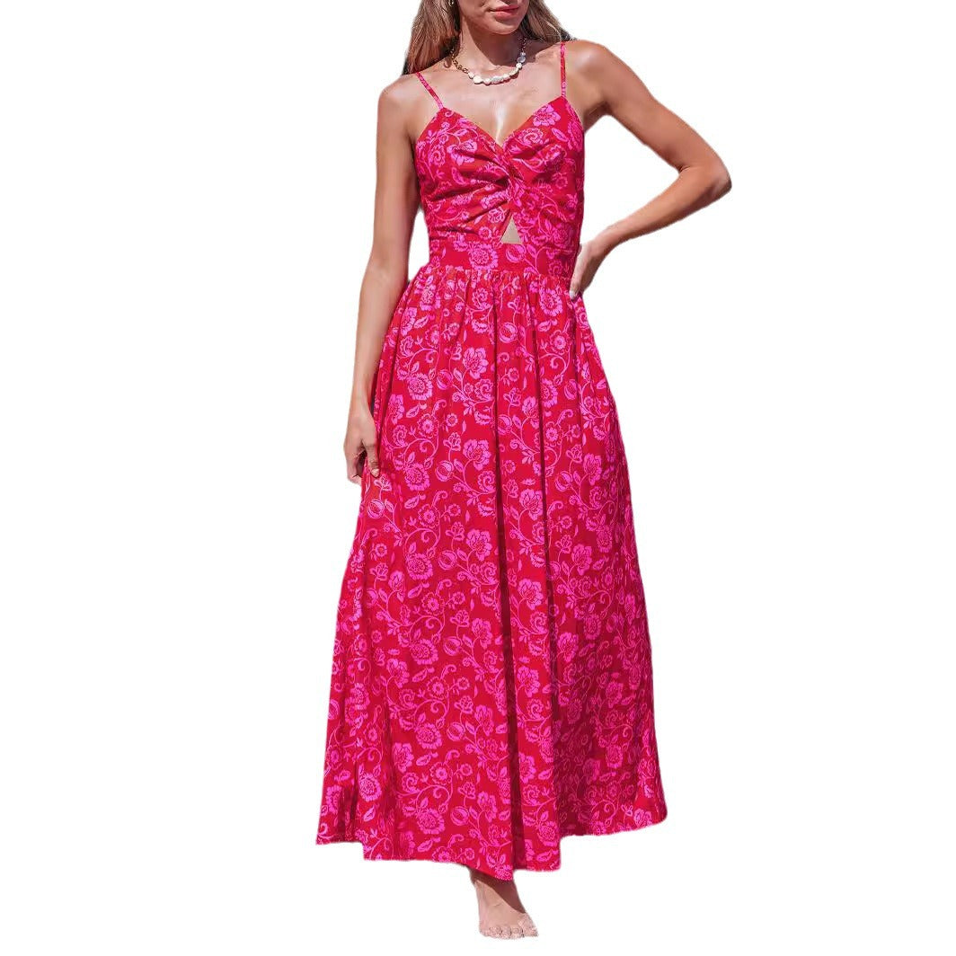 Damen Maxikleid mit raffiniertem Knotendesign und floralem Muster R&B