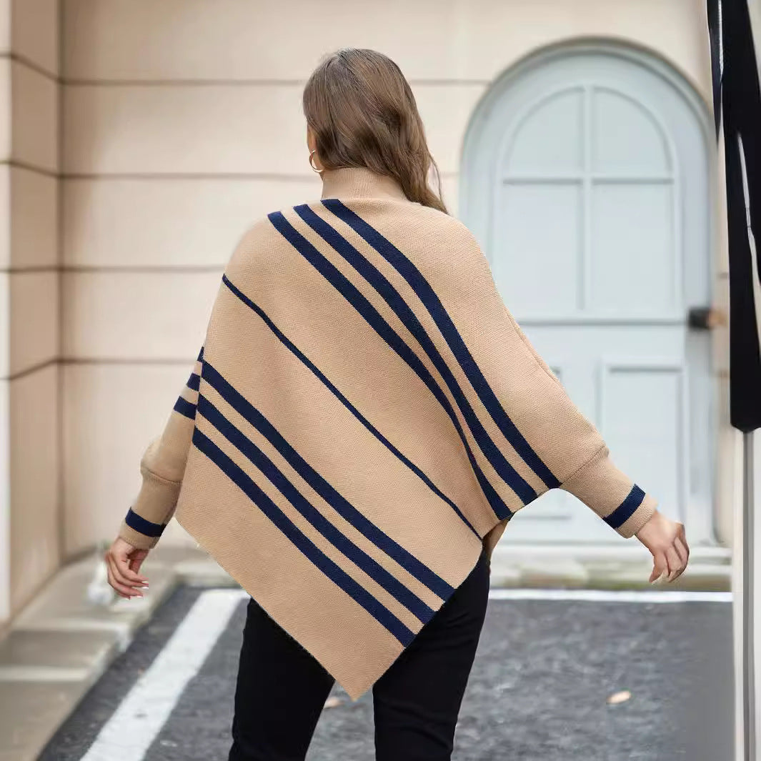 Damen Poncho mit modernen Streifen R&B