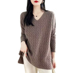 Damen Grobstrickpullover mit V-Ausschnitt und lässigem Schnitt R&B