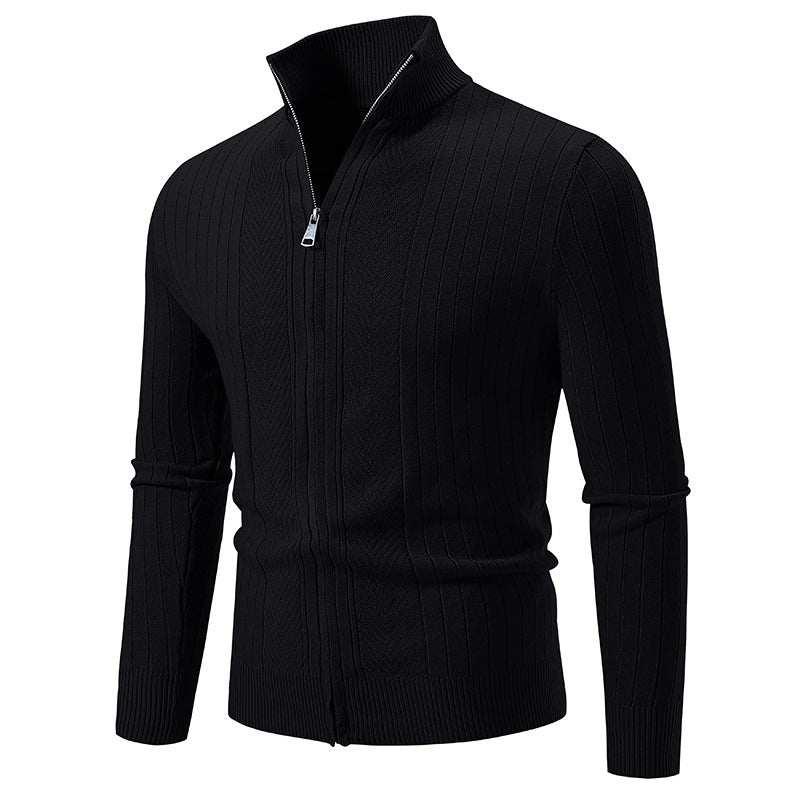 Herren stylische Strickjacke mit hohem Stehkragen und modischem Reißverschluss R&B