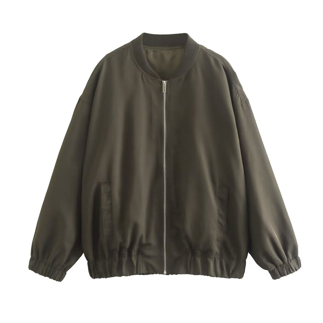 Damen lässige Bomberjacke aus leichtem Material mit elastischem Saum und praktischen Taschen R&B