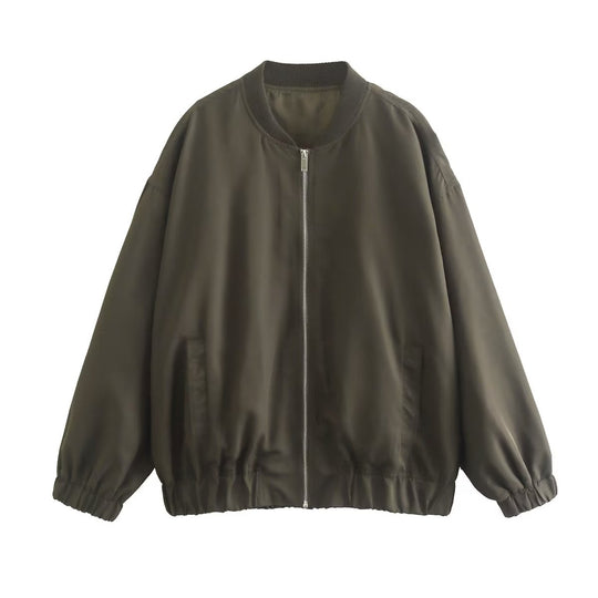 Damen lässige Bomberjacke aus leichtem Material mit elastischem Saum und praktischen Taschen R&B