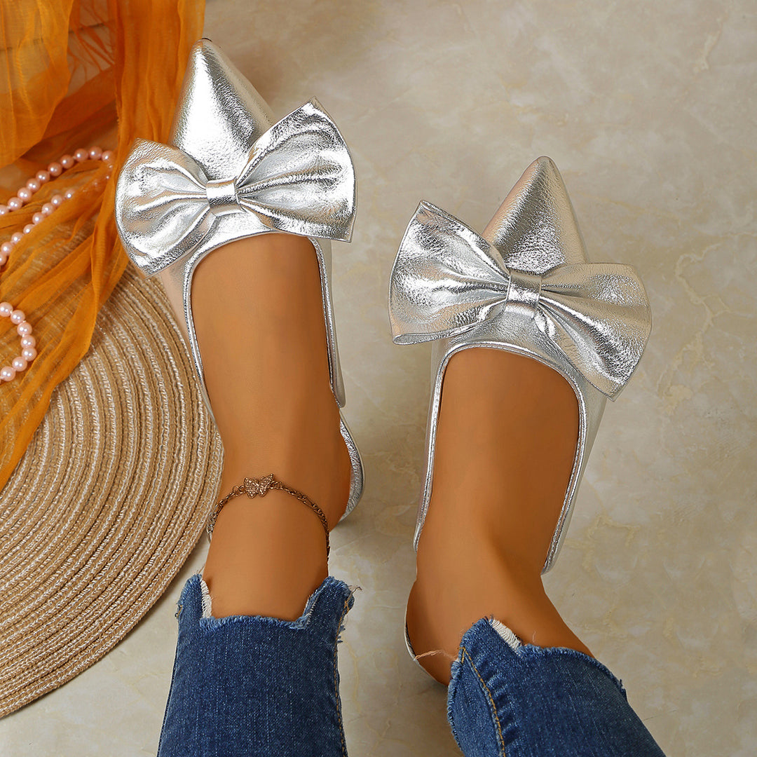 Damen Elegante und modische Ballerinas mit glänzendem Schleifen-Detail R&B