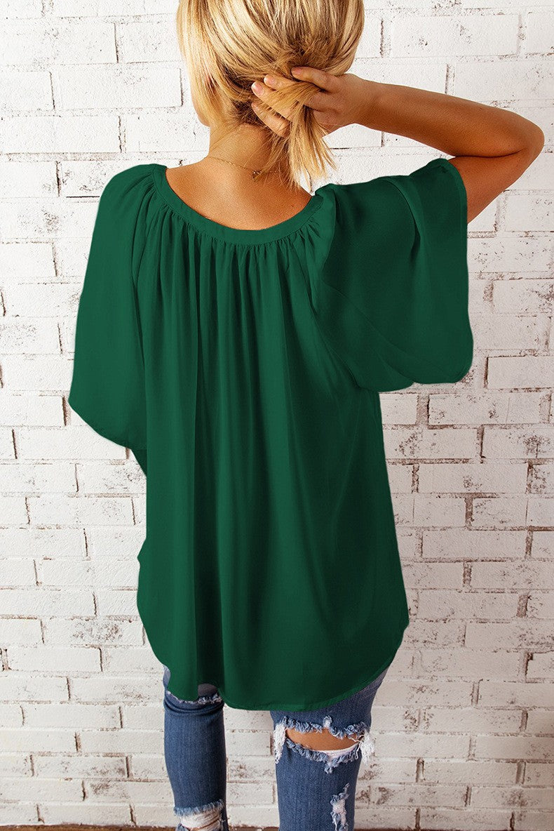 Damen luftige Bluse mit V-Ausschnitt und sanftem Faltenwurf R&B