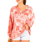 Damen lässiger Oversized-Pullover mit Knopfleiste R&B