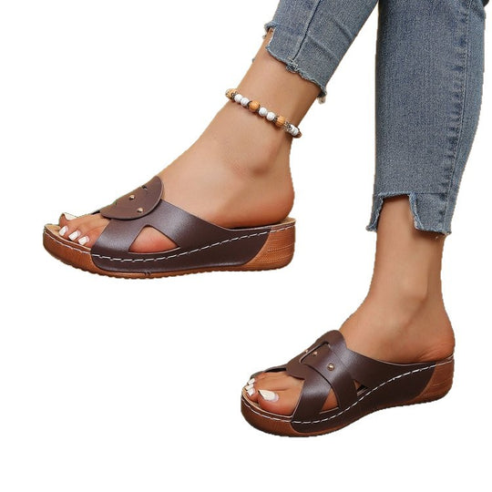 Damen modische Holz-Pantoletten mit elegantem Riemen-Design R&B