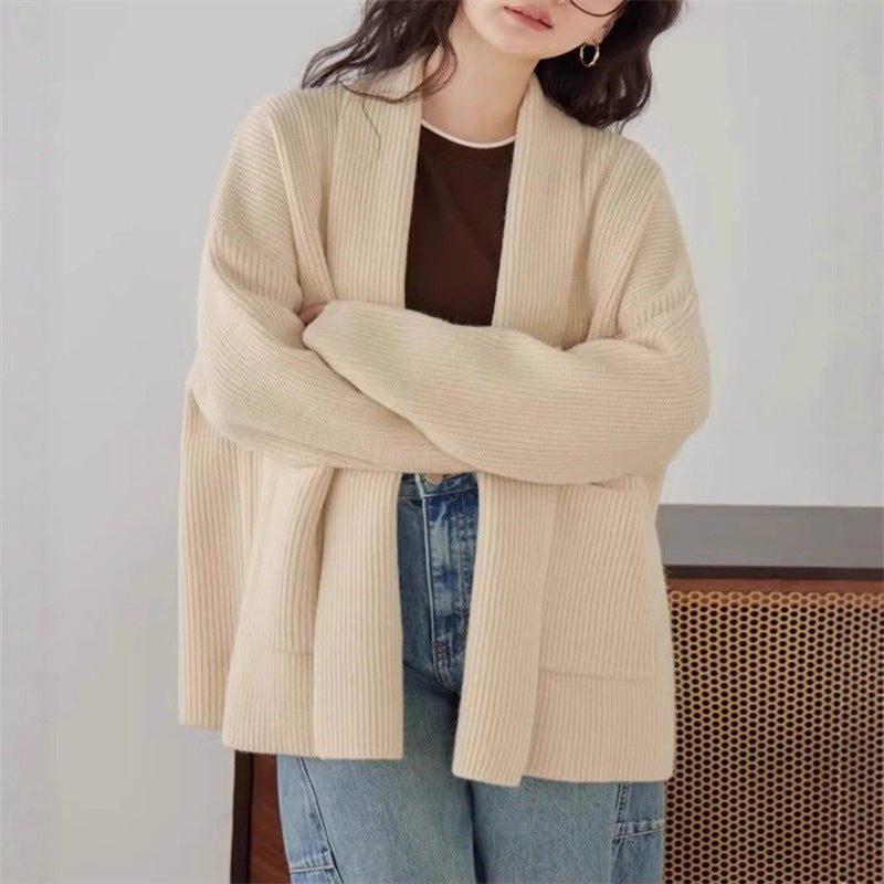 Damen Weicher Strickcardigan mit Rundhalsausschnitt und lässigem Schnitt