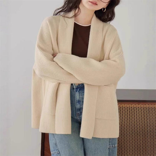 Damen Weicher Strickcardigan mit Rundhalsausschnitt und lässigem Schnitt R&B