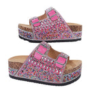 Damen Komfortable Sandalen mit dekorativen Schnallen und buntem Glitzerdesign